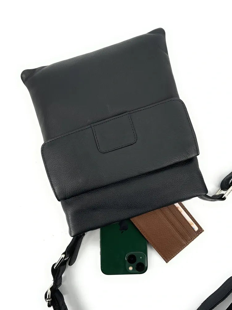 Sac pochette homme à bandoulière en cuir lisse ANDERSON Noir