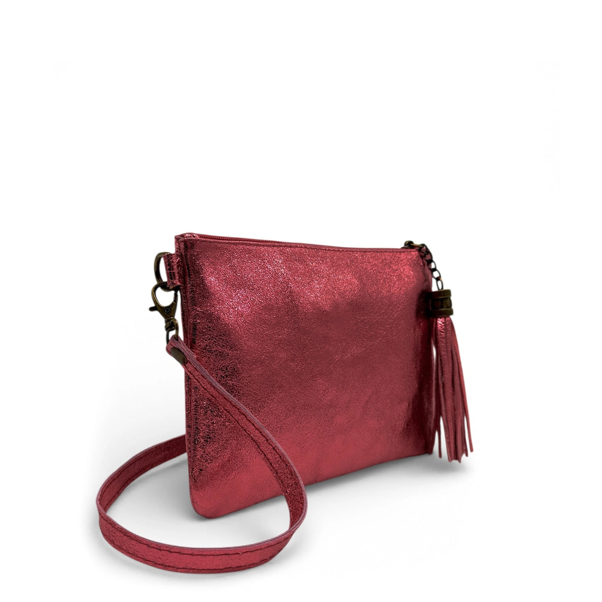 Pochette in pelle iridescente MORGANE Lampone iridescente