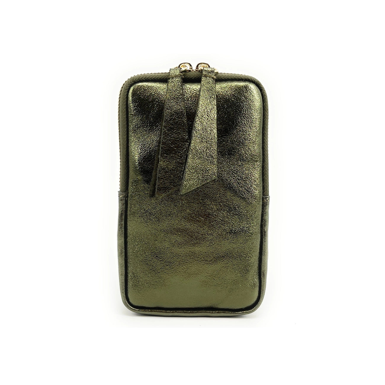Pochette téléphone bandoulière en cuir irisé LOUVRE Vert kaki irisé