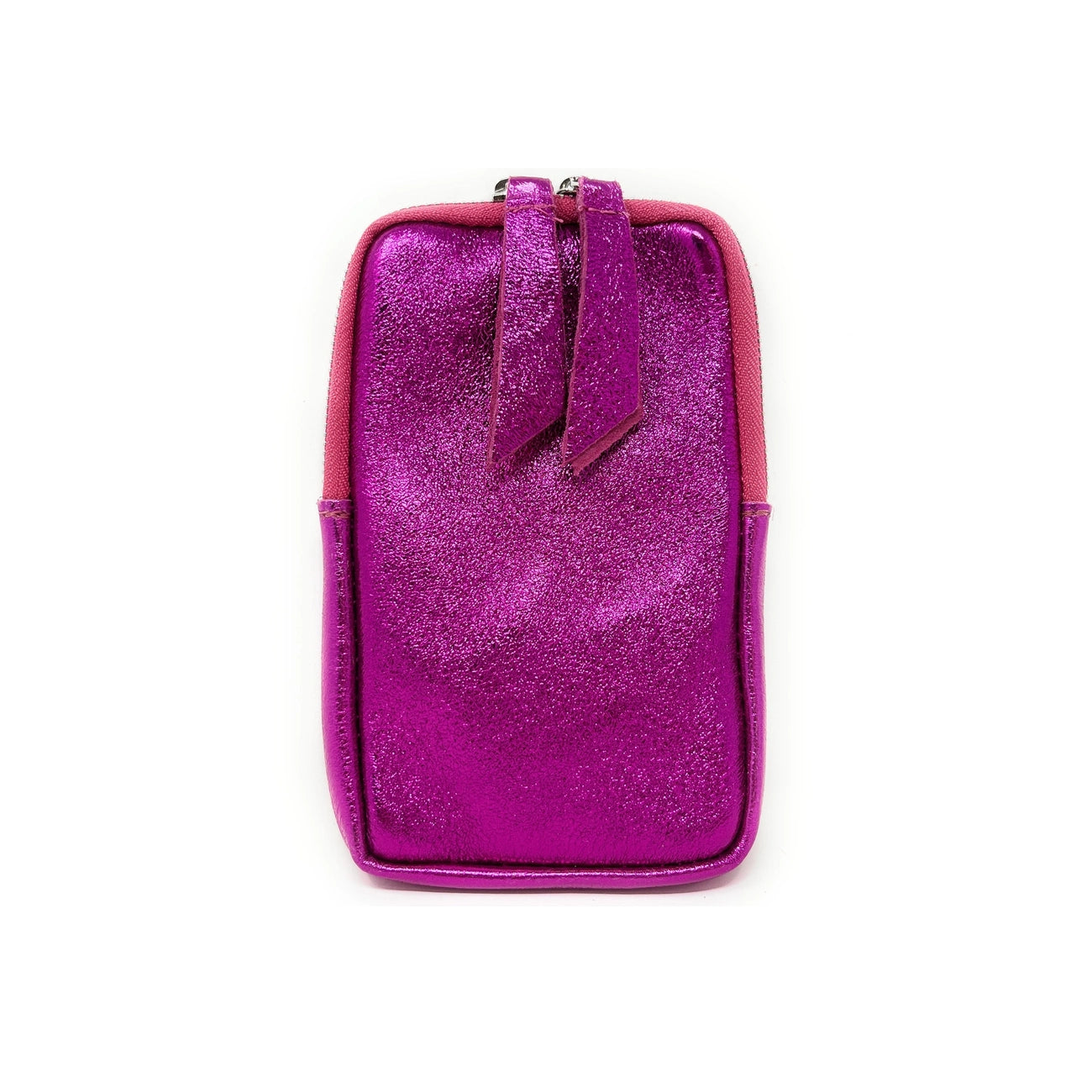 Pochette téléphone bandoulière en cuir irisé LOUVRE Fuchsia irisé