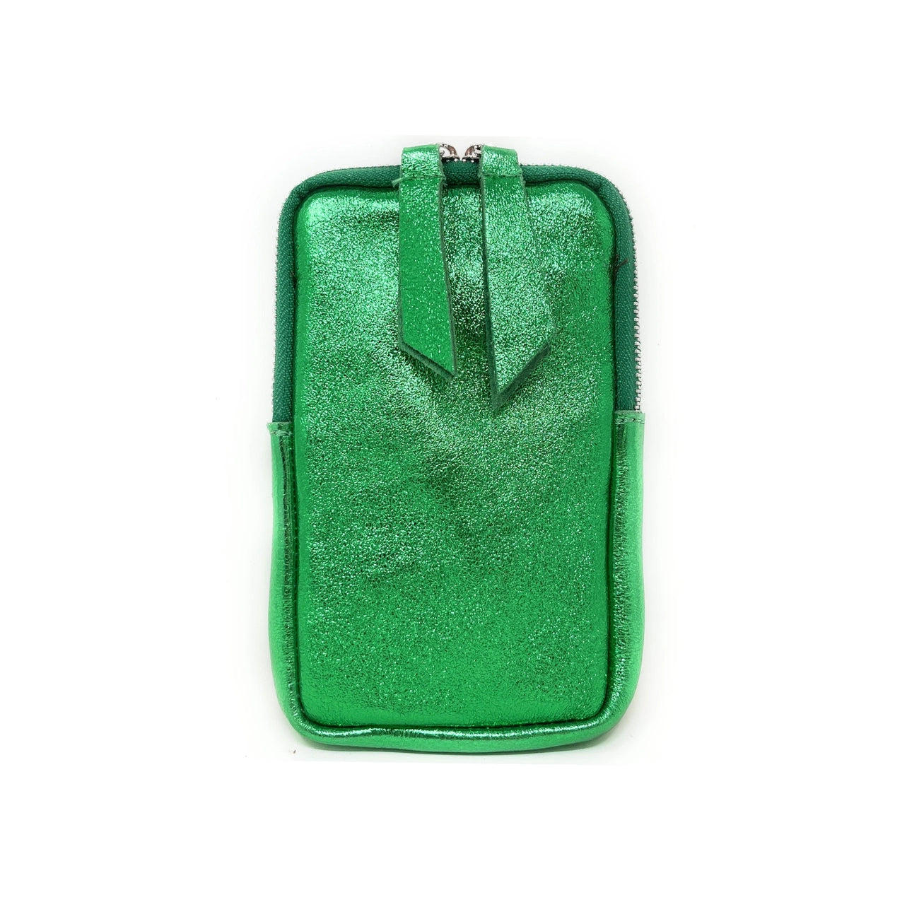 Pochette téléphone bandoulière en cuir irisé LOUVRE Vert anglais irisé