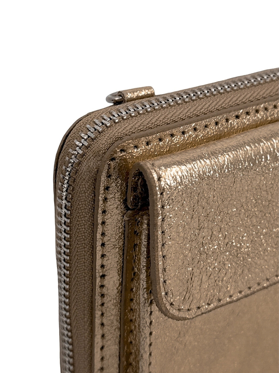 Portemonnaie-Tasche mit Schulterriemen aus irisierendem Leder CITY Irisierendes Champagner