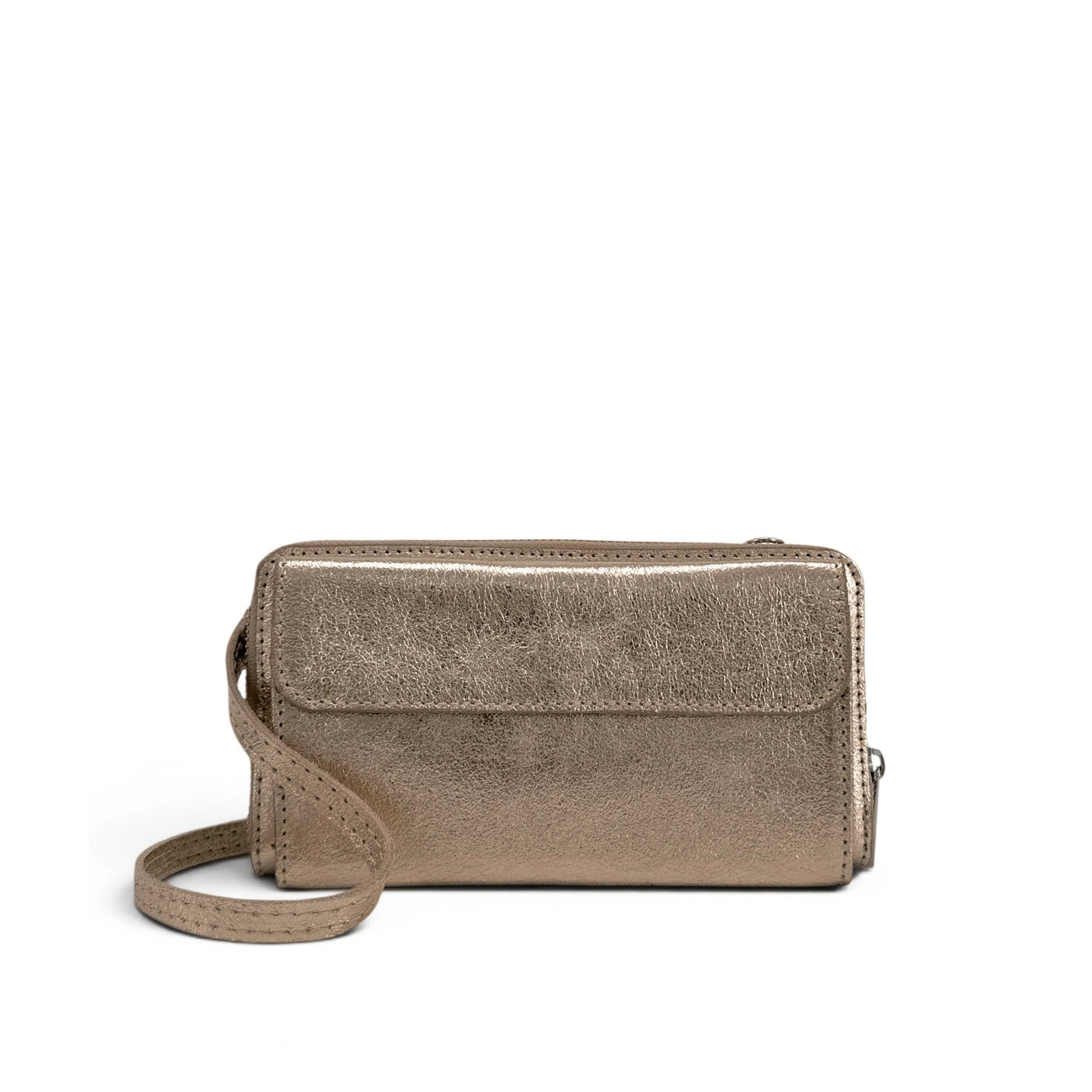 Iridescent leather crossbody wallet bag CITY Iridescent champagne
