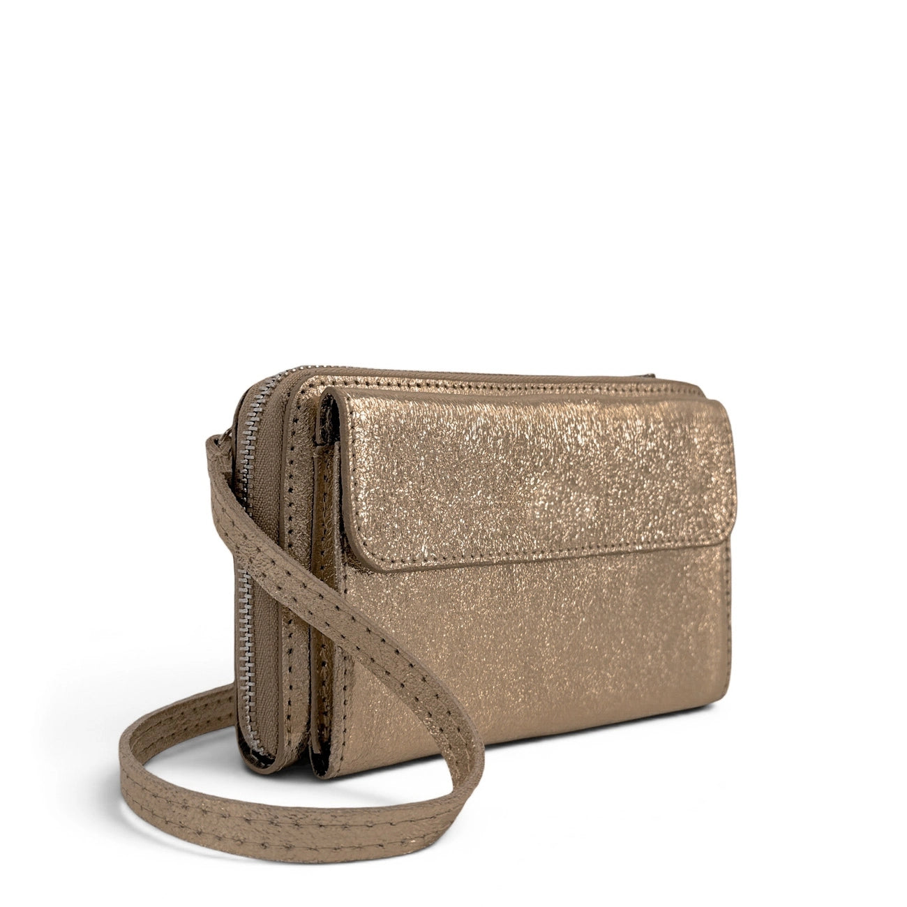 Iridescent leather crossbody wallet bag CITY Iridescent champagne