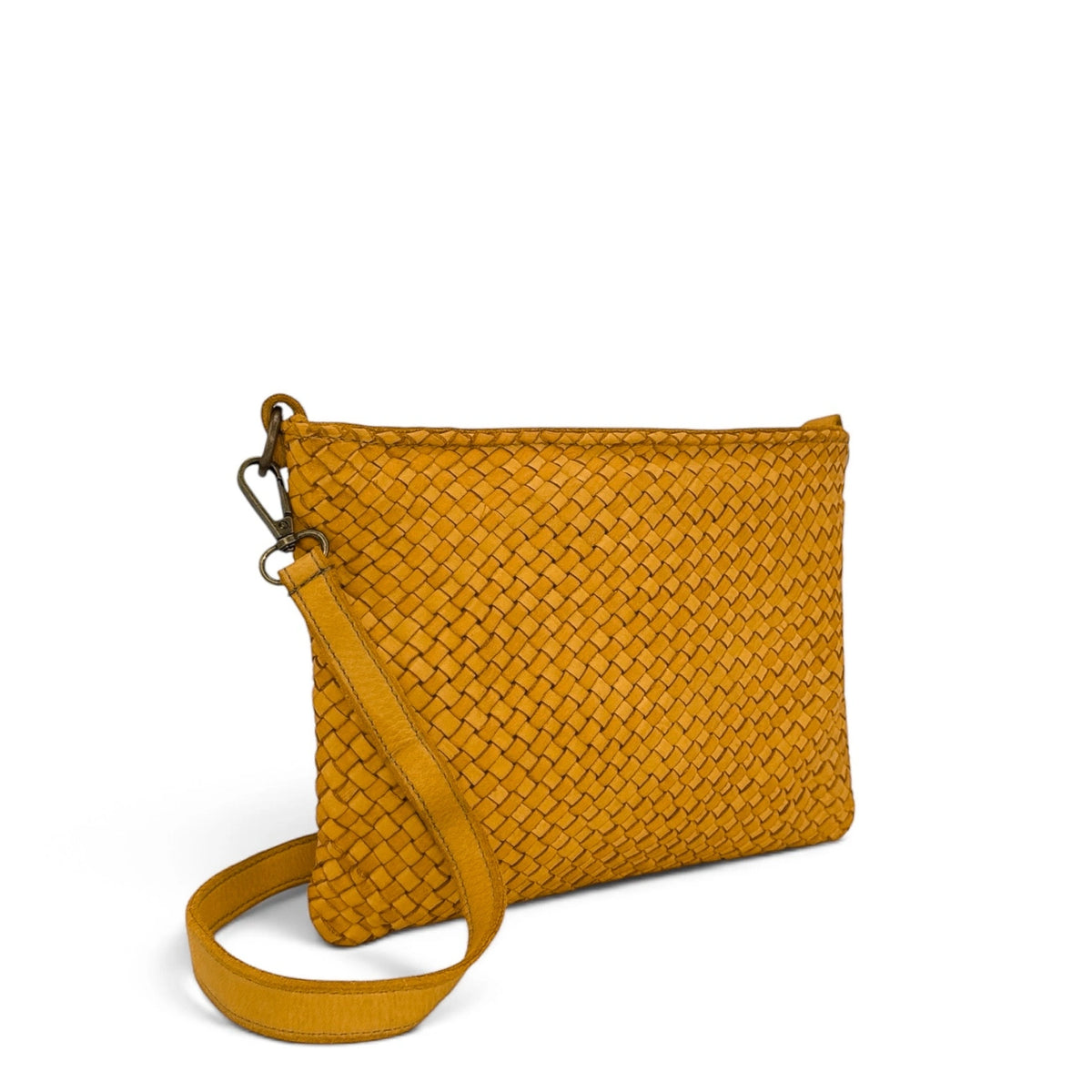 Braided leather strap bag MISS JOE Mustard yellow