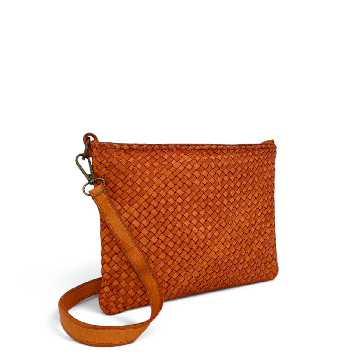 Sac pochette à bandoulière en cuir tressé MISS JOE Orange patiné