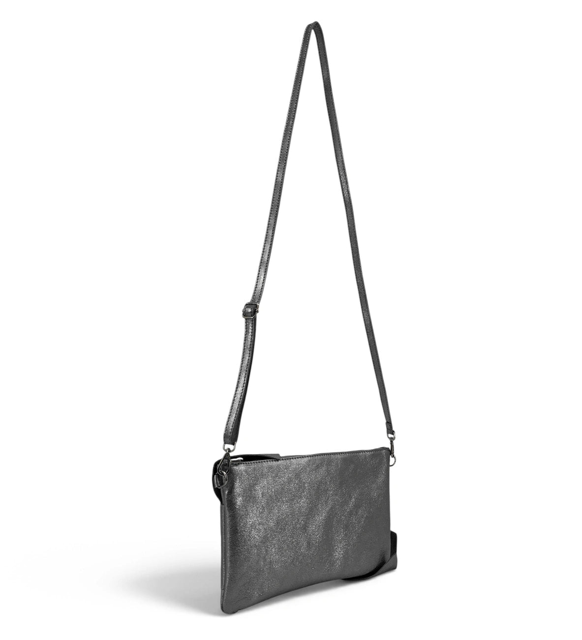 Clutch-Tasche aus schillerndem Leder SHERAZADE Dunkelsilber