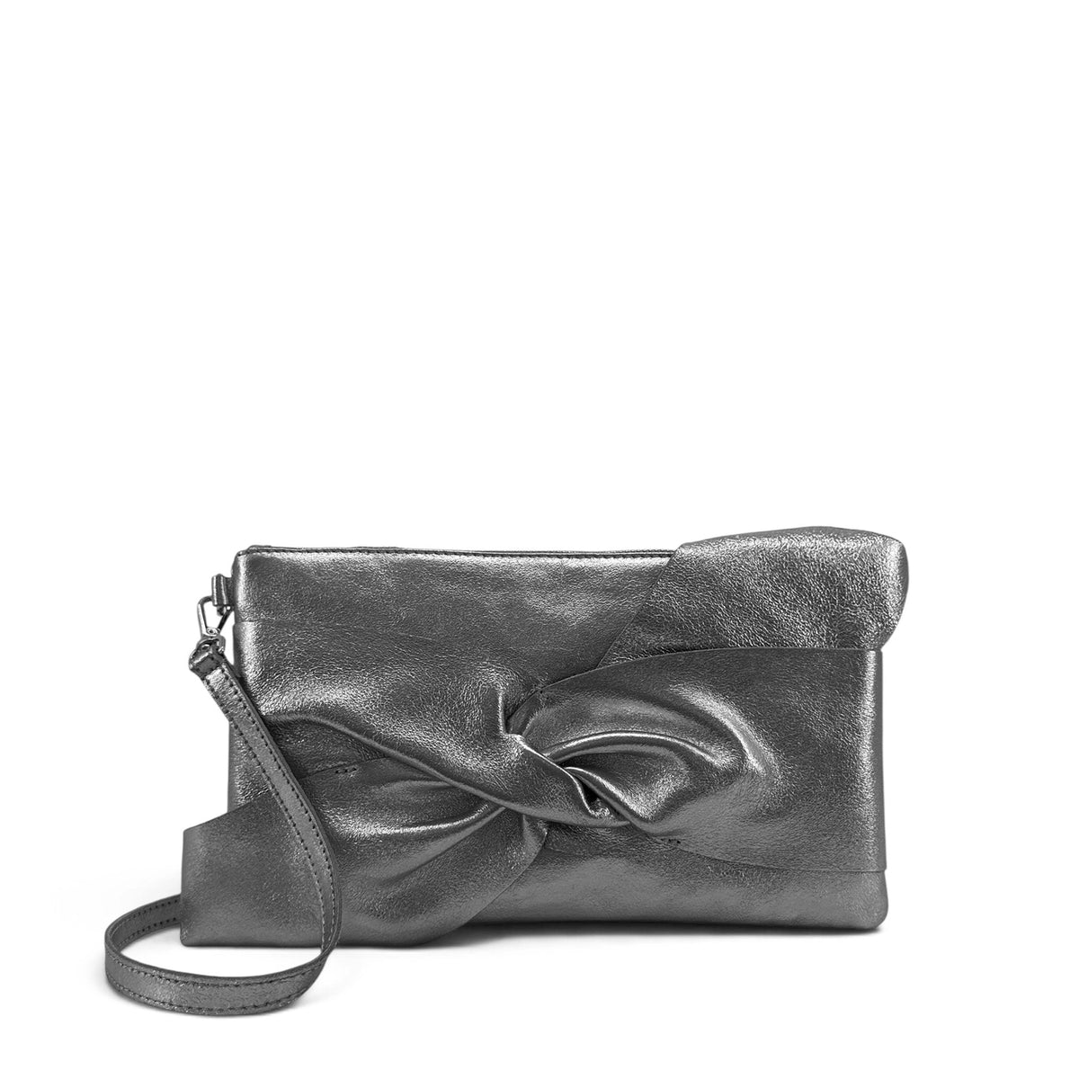 Clutch-Tasche aus schillerndem Leder SHERAZADE Dunkelsilber