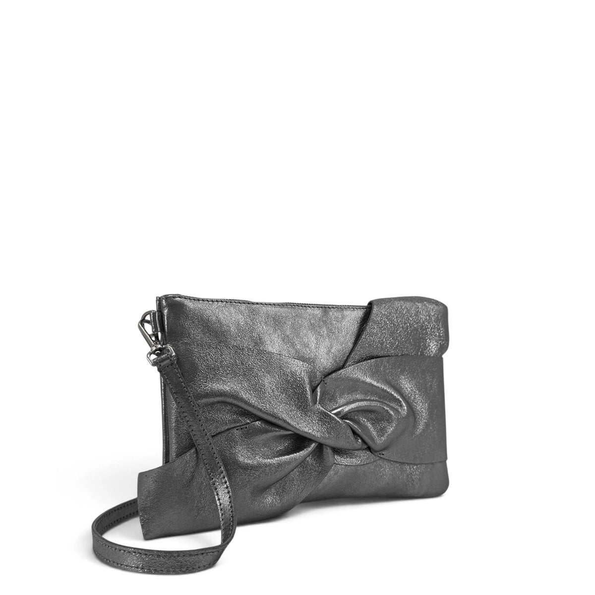 Pochette in pelle iridescente SHERAZADE argento scuro