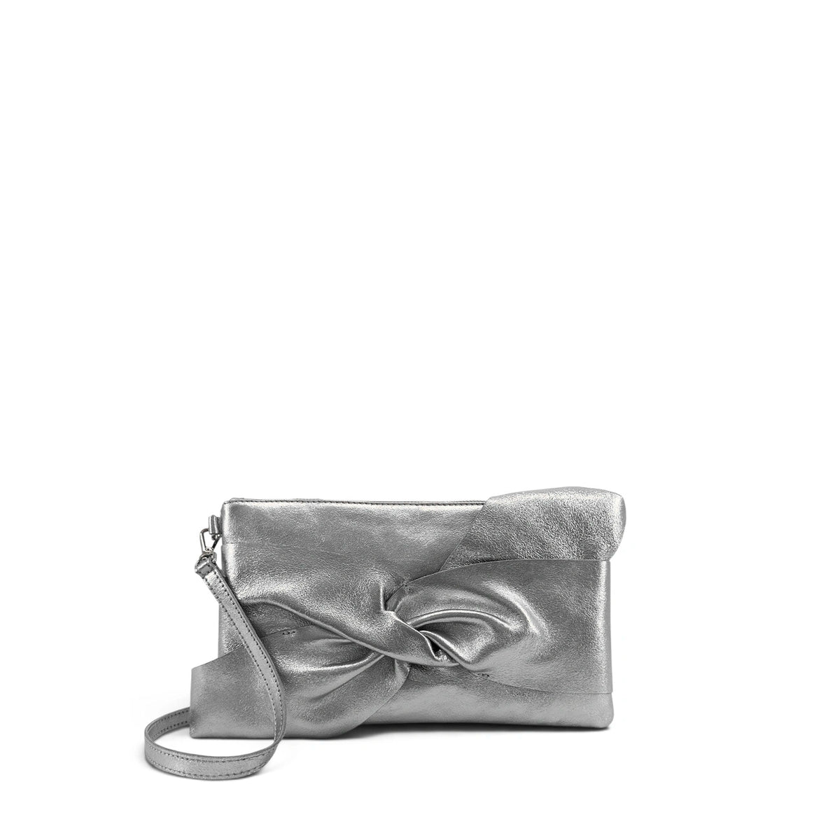 Pochette in pelle iridescente SHERAZADE argento medio