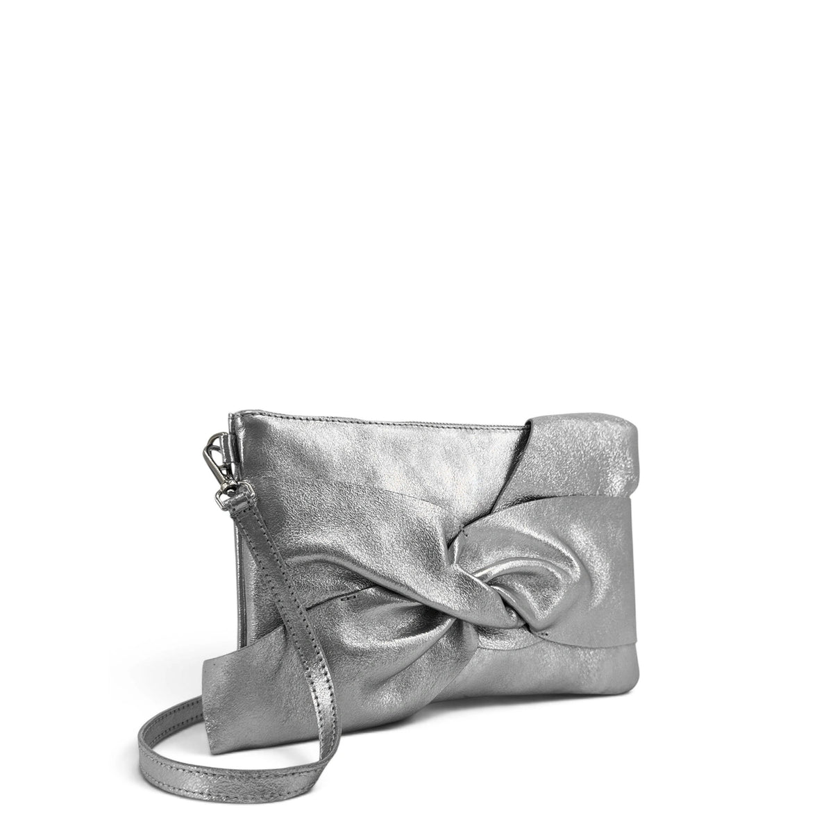Pochette in pelle iridescente SHERAZADE argento medio