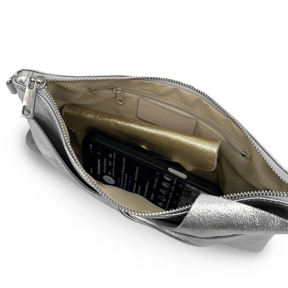 Clutch de piel tornasolada SHERAZADE Plateado medio