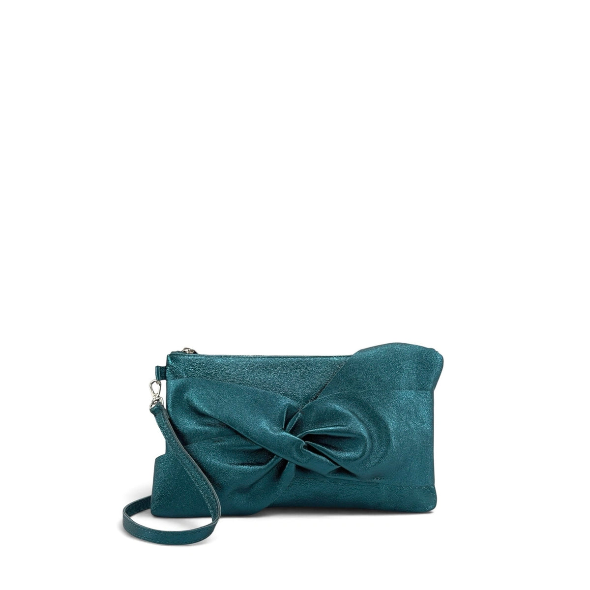 Sac pochette en cuir irisé SHERAZADE Bleu vert canard