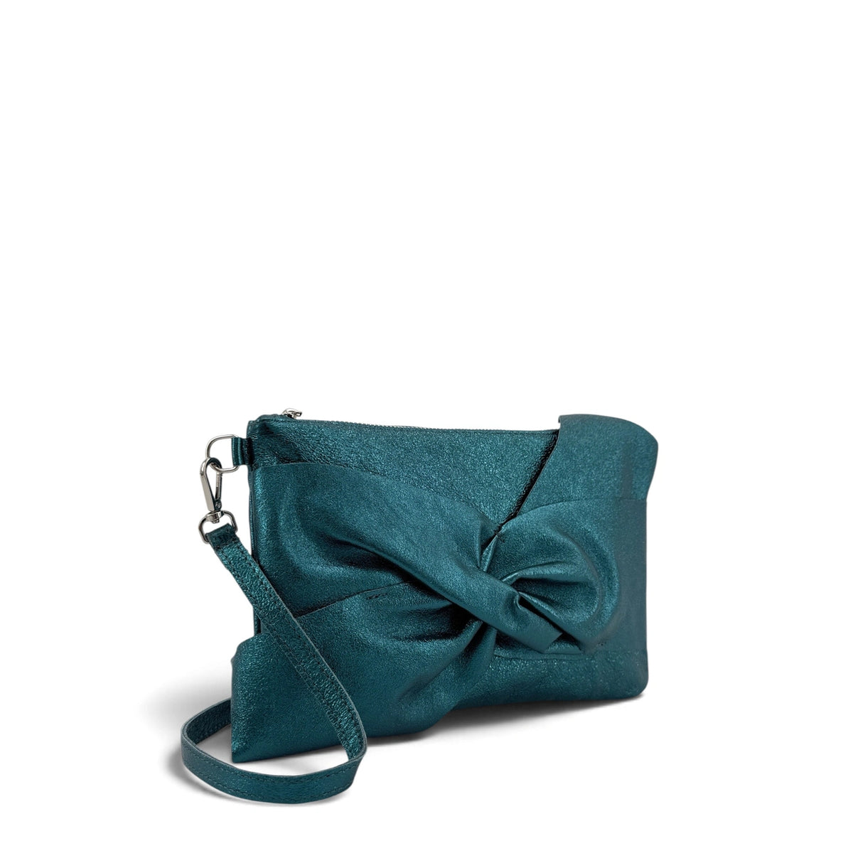 Sac pochette en cuir irisé SHERAZADE Bleu vert canard