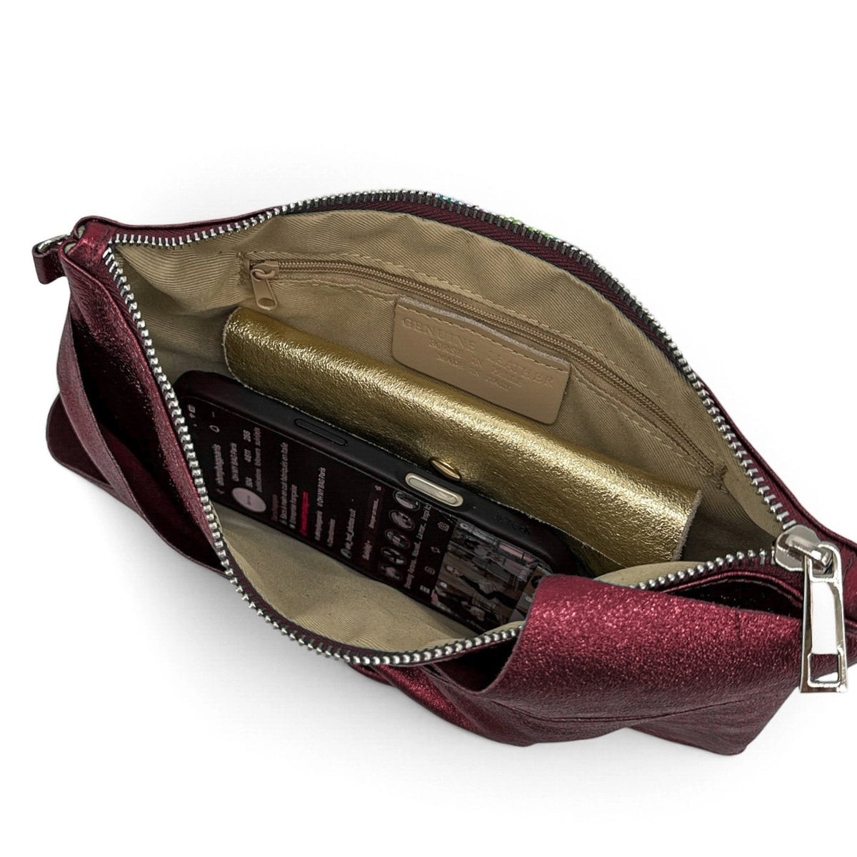 Pochette in pelle iridescente SHERAZADE bordeaux iridescente