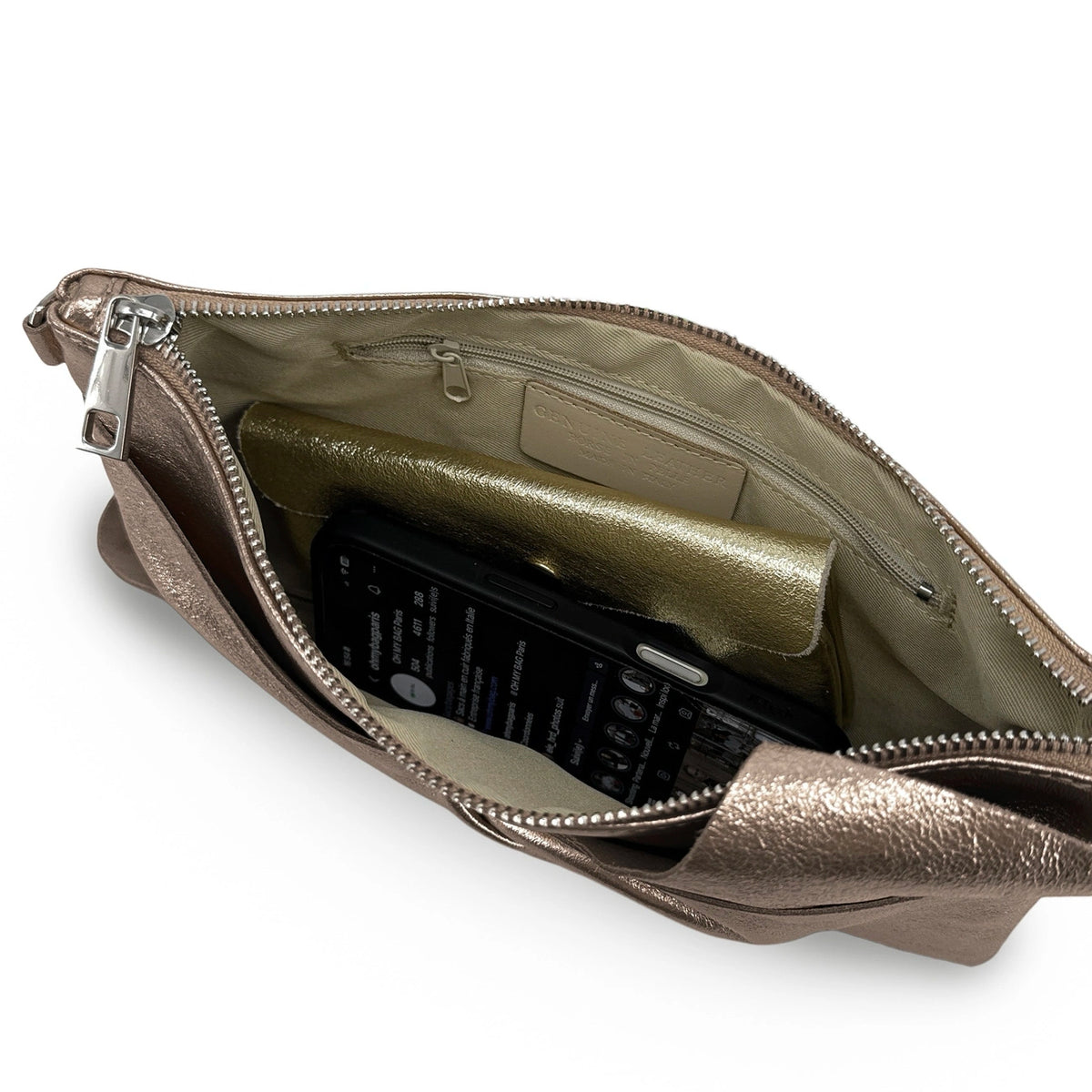 Clutch de piel tornasolada SHERAZADE Champagne tornasolado
