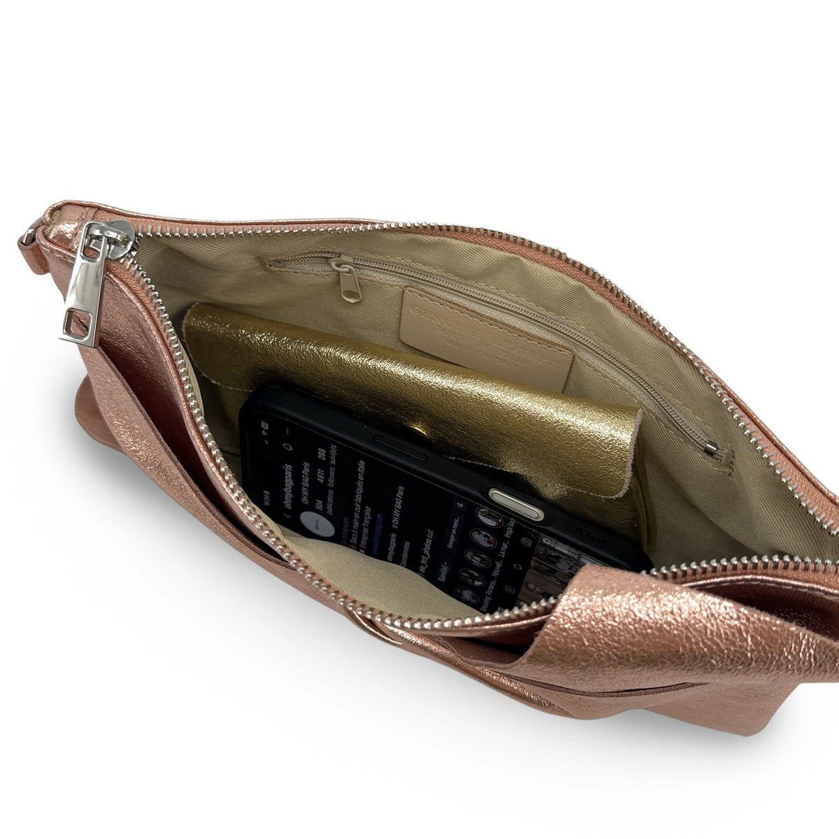 Clutch de piel tornasolada SHERAZADE Oro rosa