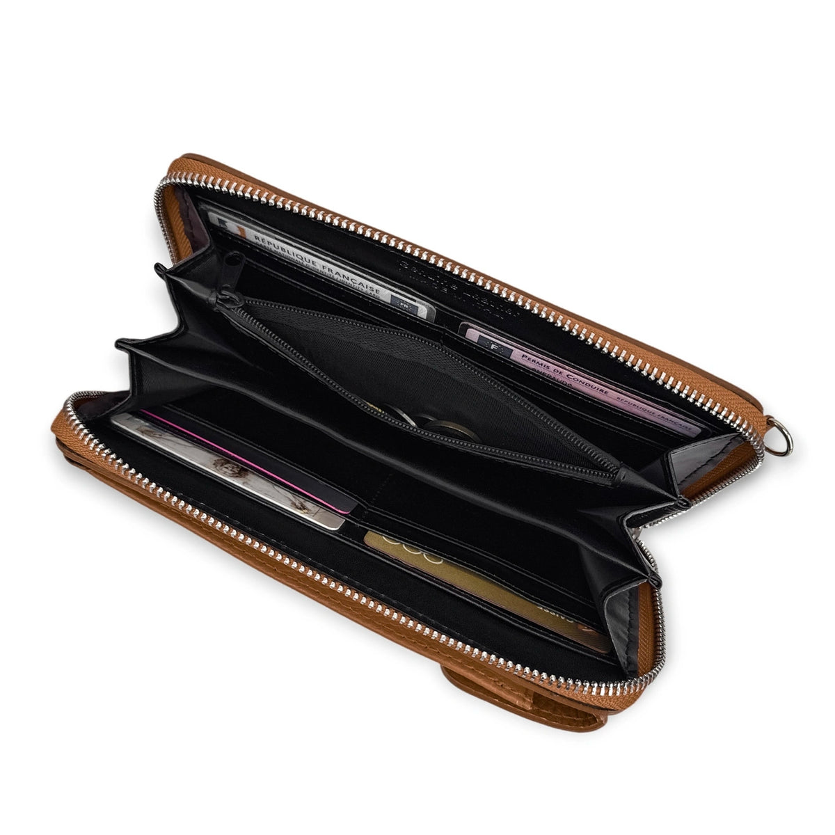 Mini-Clutch-Tasche aus genarbtem Leder STREET Dunkelcamelbraun