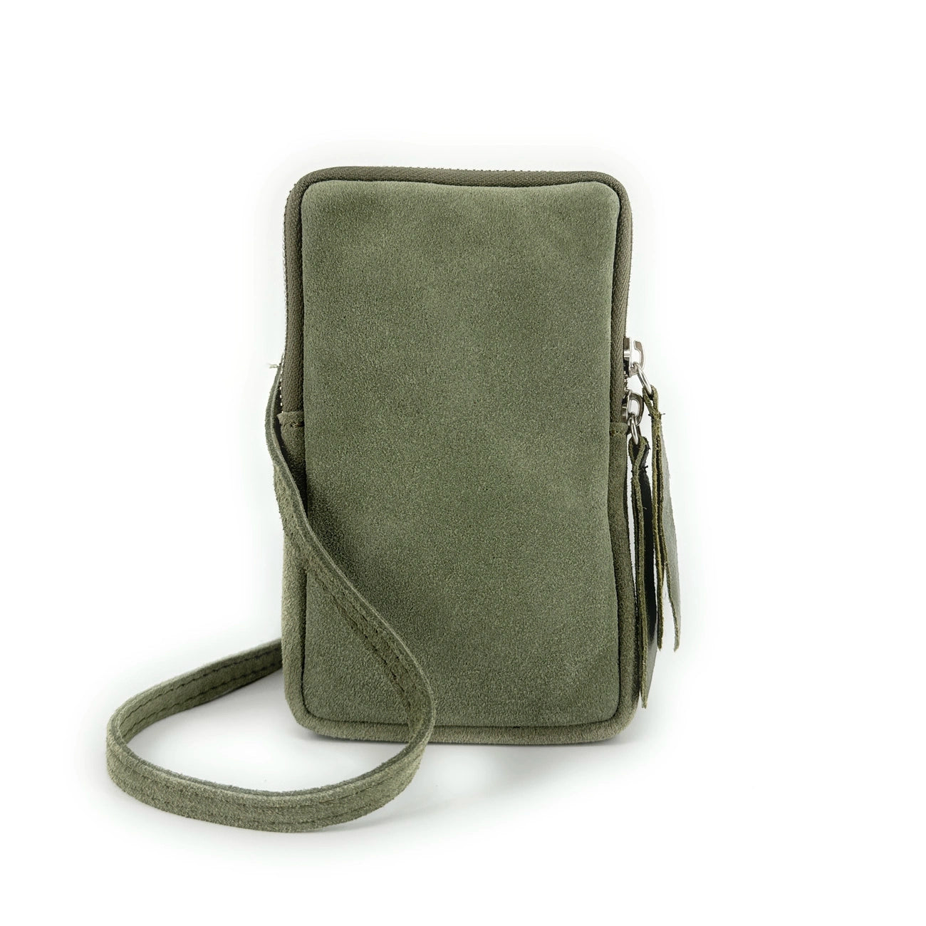 Pochette bandoulière en daim LOUVRE Vert amande