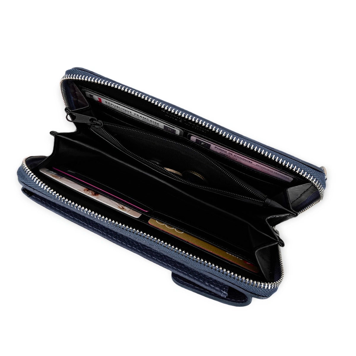 Mini-Handytasche aus genarbtem Leder STREET Tiefblau
