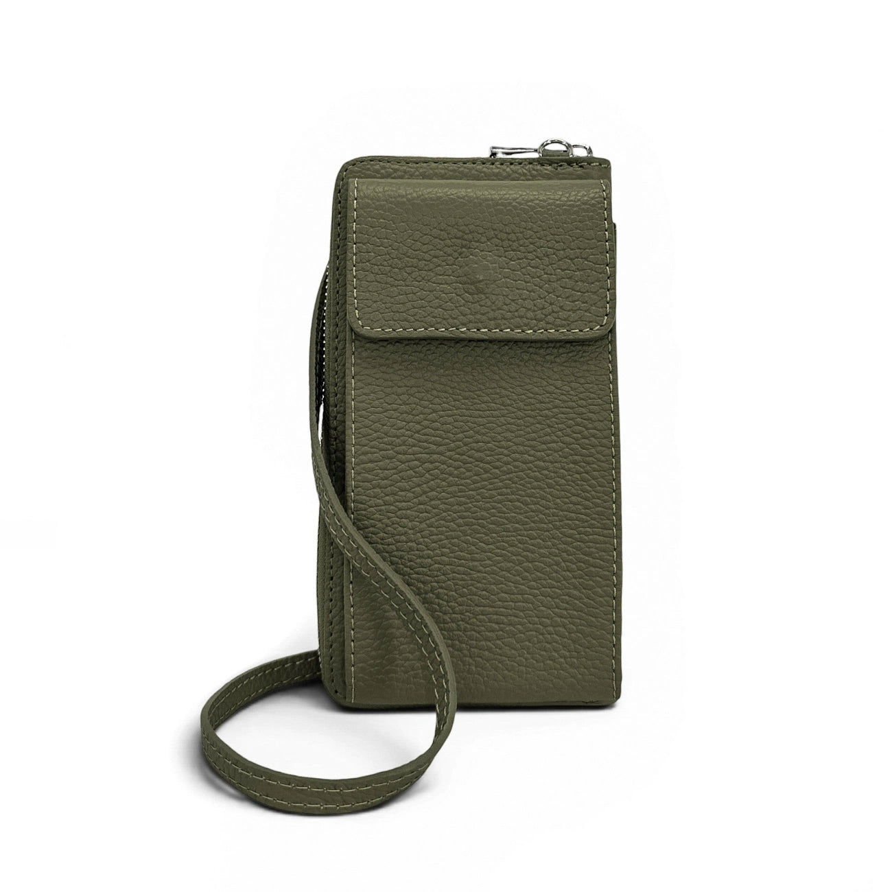 Minibolso pochette de piel granulada STREET – Verde caqui
