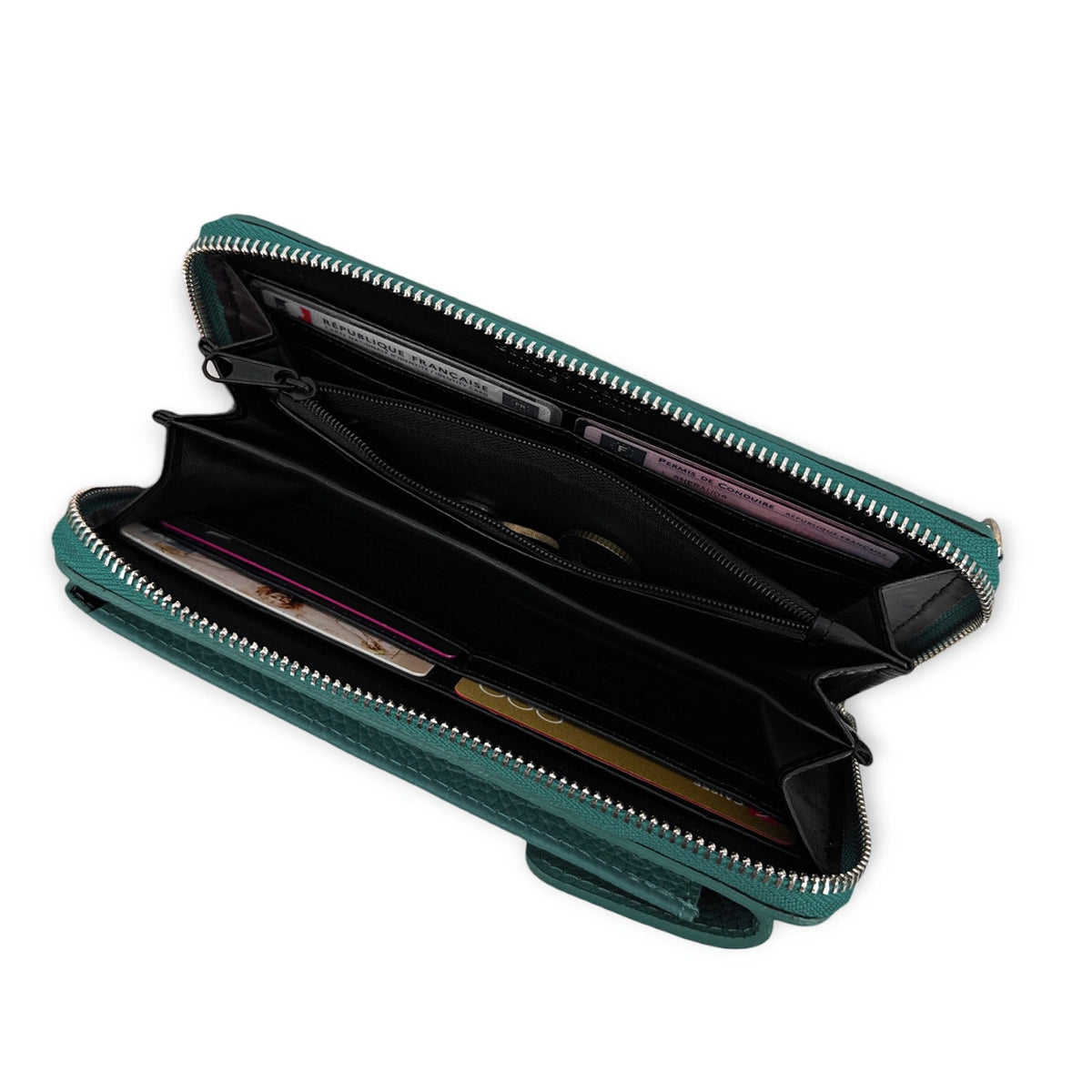 Minibolso clutch de piel granulada STREET Verde petróleo