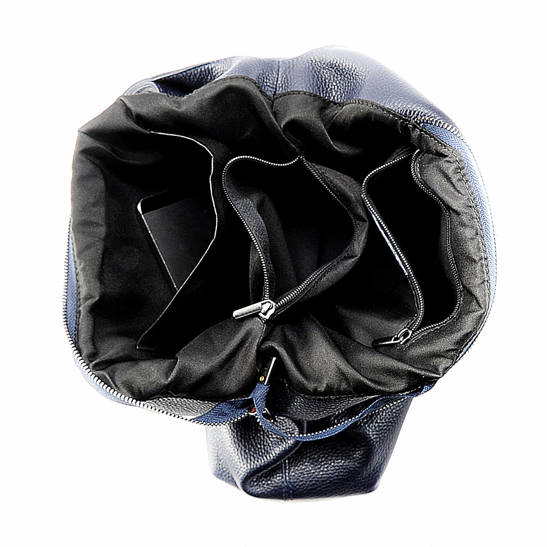 Sac porté épaule en cuir grainé BOSTON Bleu marine