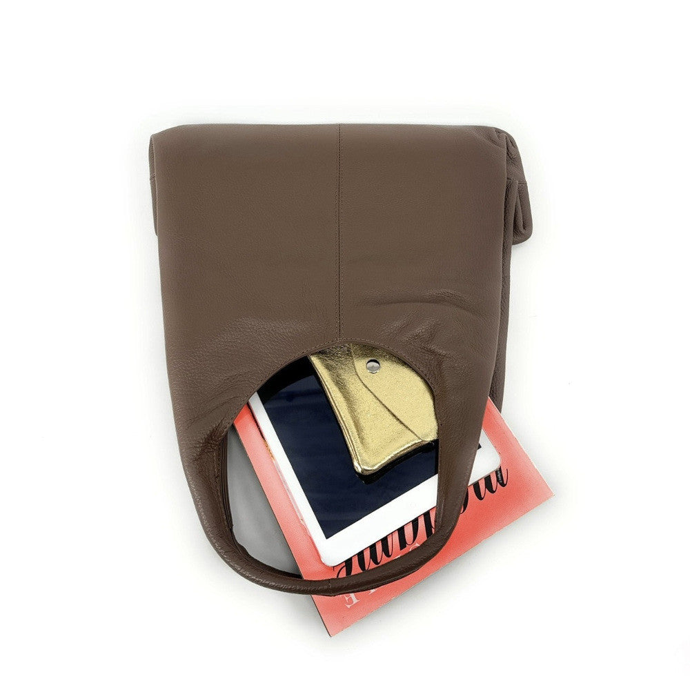 Sac porté épaule en cuir grainé BOSTON Taupe foncé