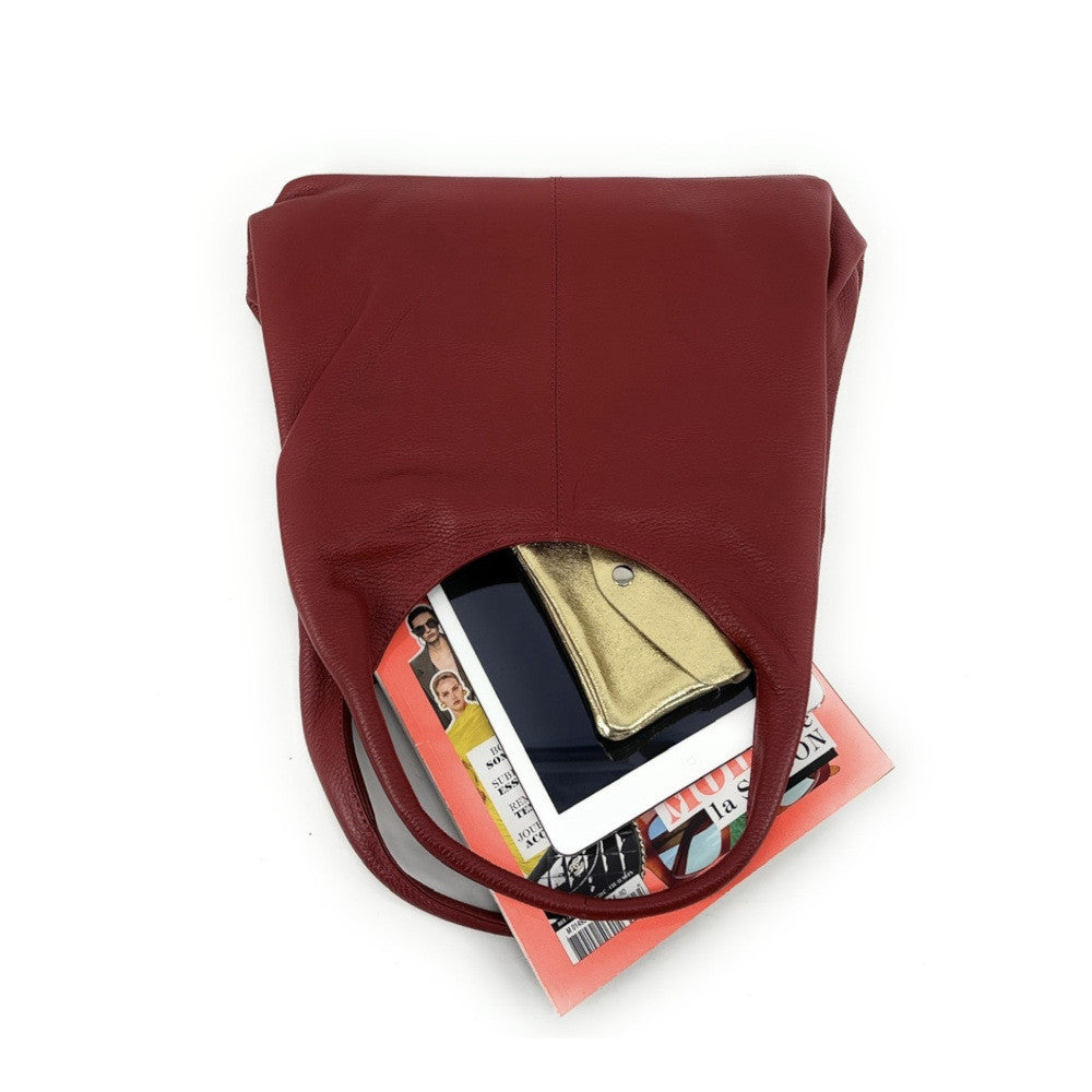 Sac porté épaule en cuir grainé BOSTON Rouge foncé