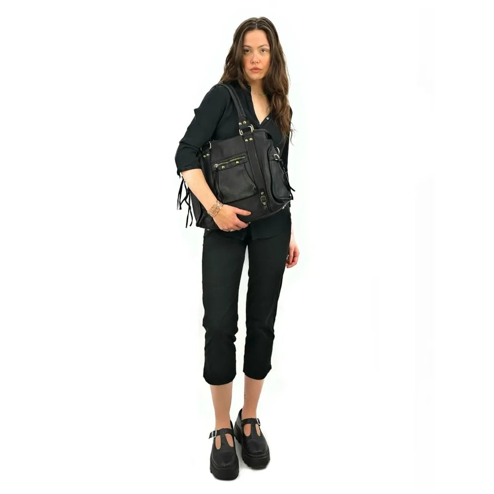 Grand sac en cuir à tannage végétal STORM XL HURRICAN Noir Noir