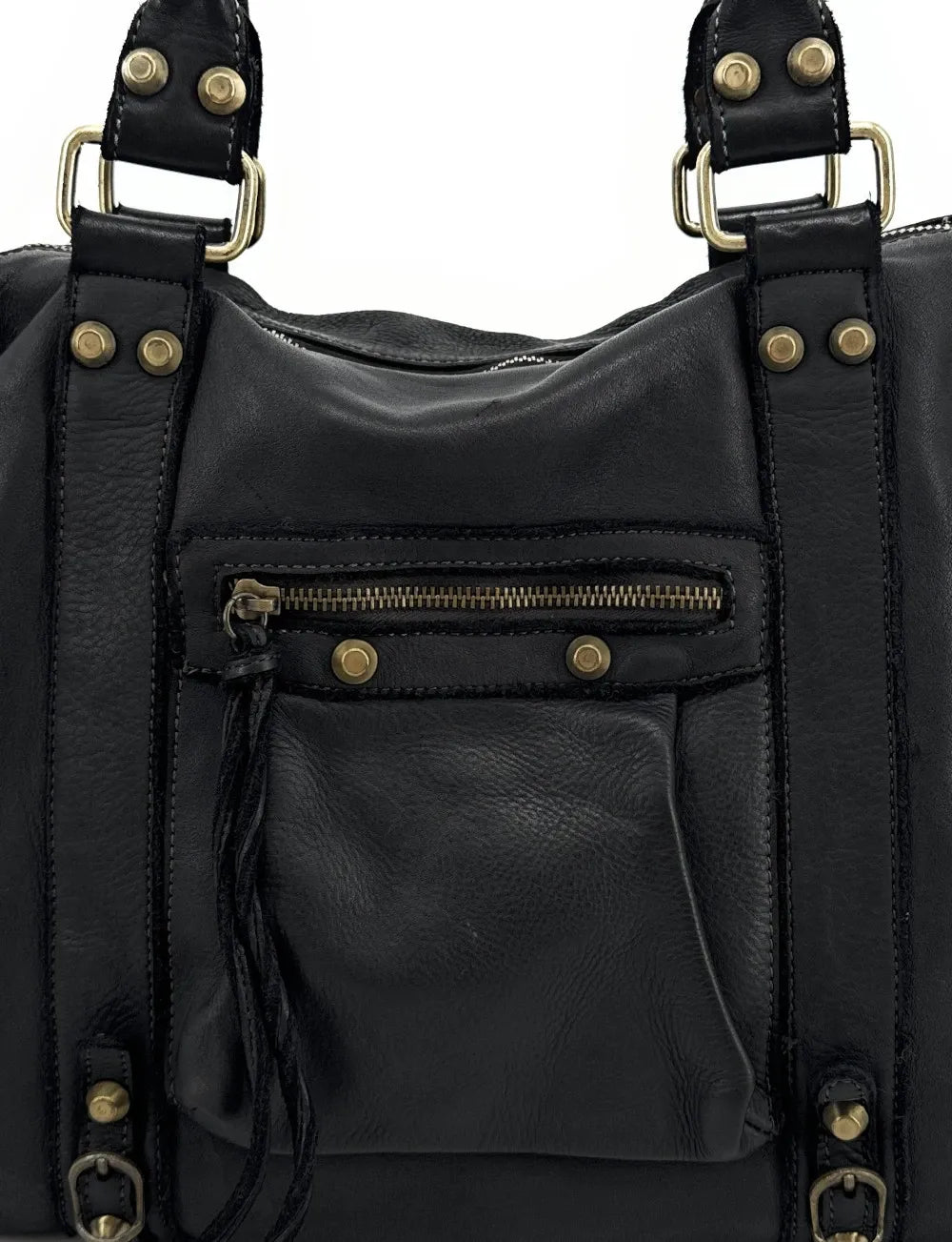 Grand sac en cuir à tannage végétal STORM XL HURRICAN Noir Noir