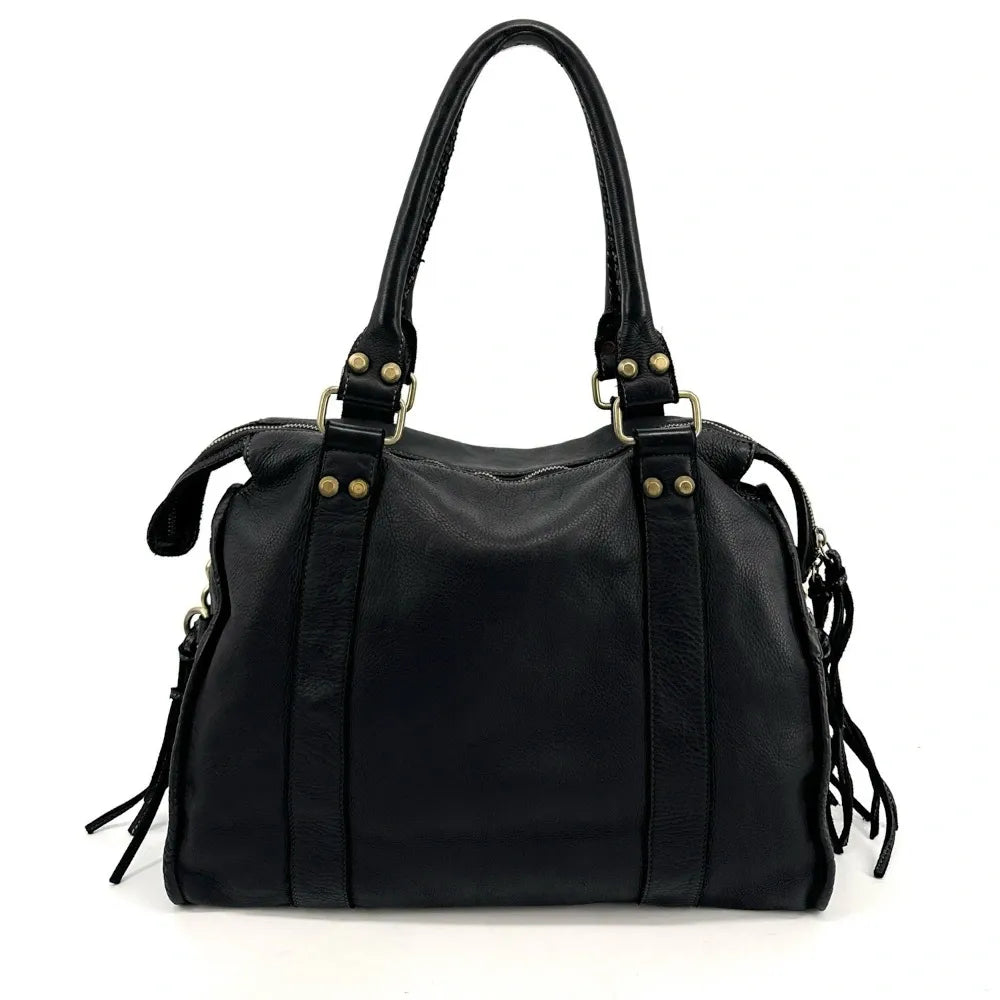 Grand sac en cuir à tannage végétal STORM XL HURRICAN Noir Noir
