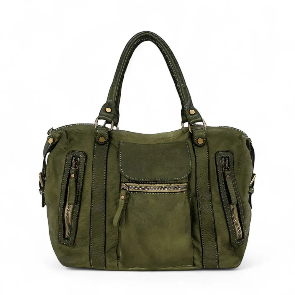 Sac porté épaule en cuir vintage MISS MY Kaki