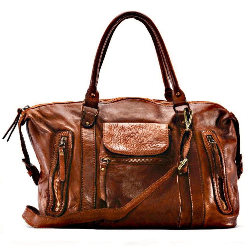 Sac porté épaule en cuir vintage MISS MY Cognac foncé