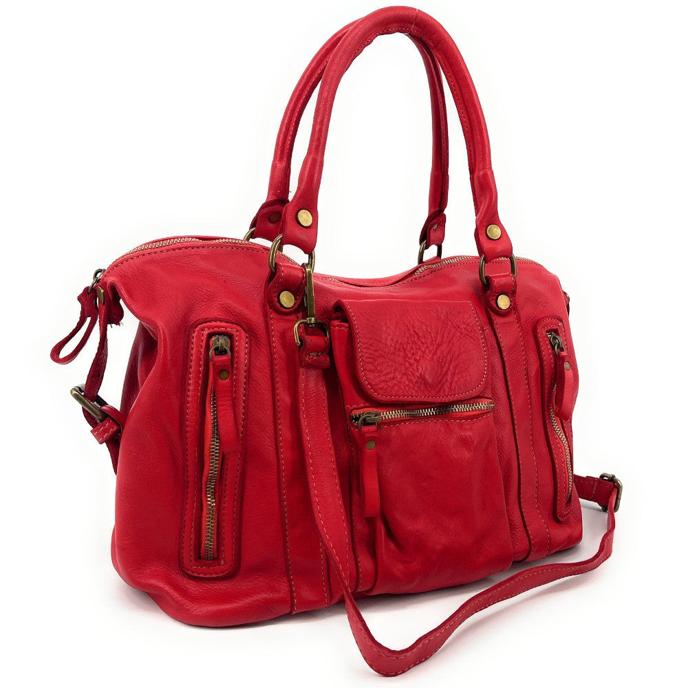 Sac porté épaule en cuir vintage MISS MY Rouge garance