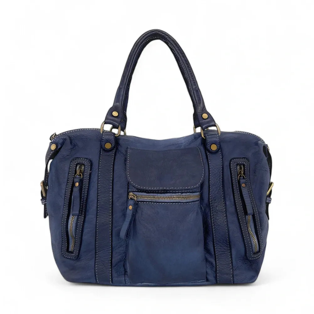 Sac porté épaule en cuir vintage MISS MY Bleu profond