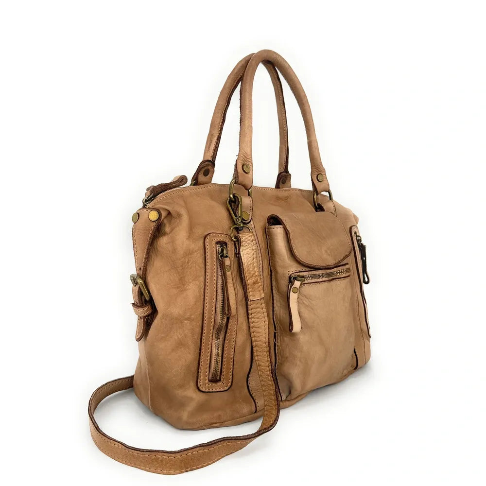 Sac porté épaule en cuir vintage MISS MY Taupe