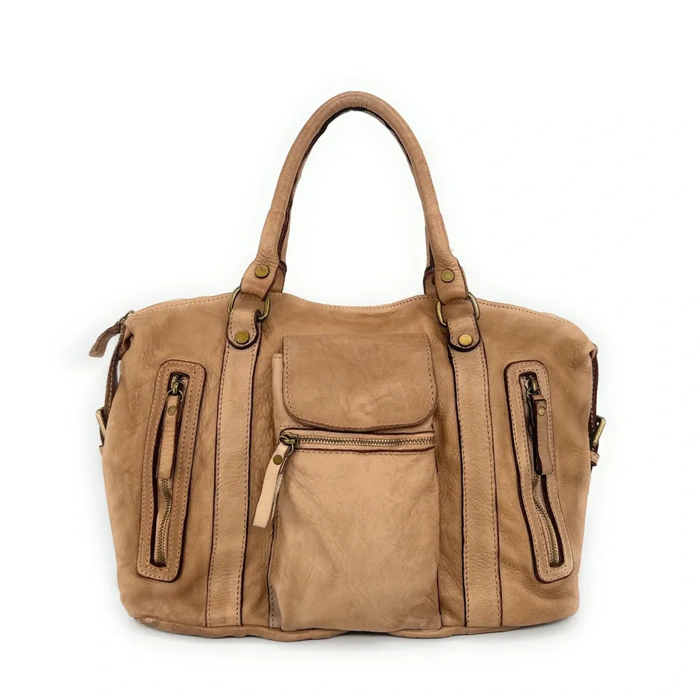 Sac porté épaule en cuir vintage MISS MY Taupe