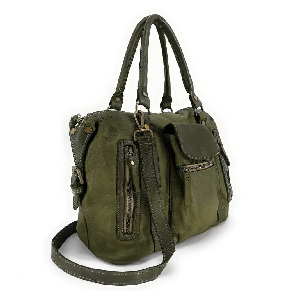 Sac porté épaule en cuir vintage MISS MY Kaki