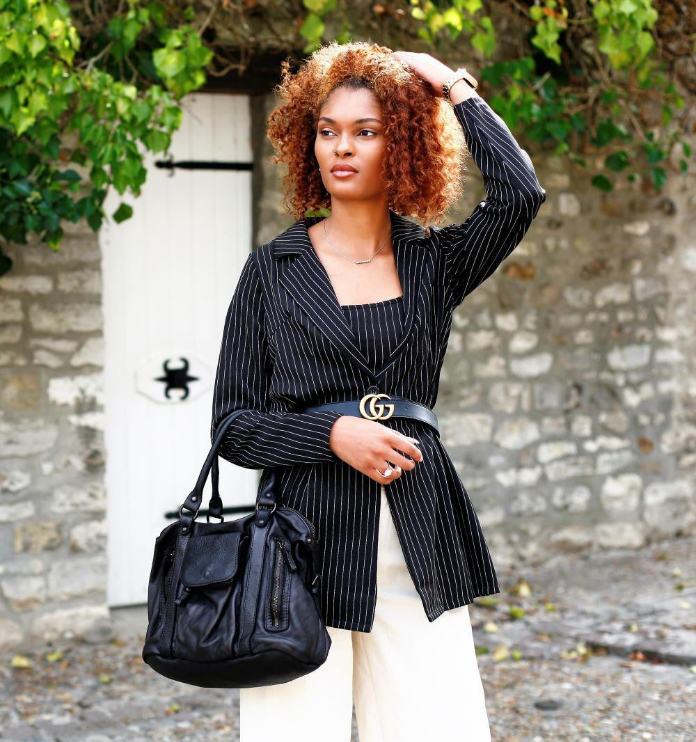 Sac porté épaule en cuir vintage MISS MY Noir