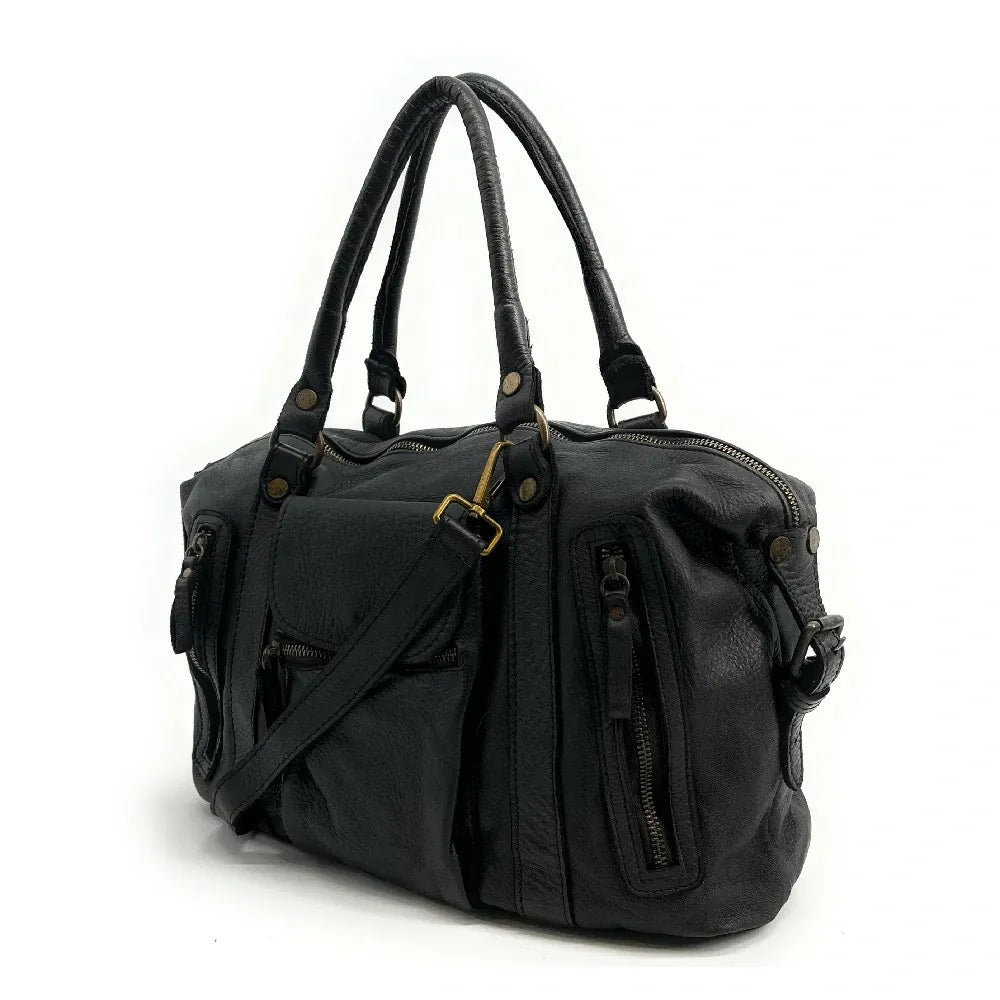 Sac porté épaule en cuir vintage MISS MY Noir