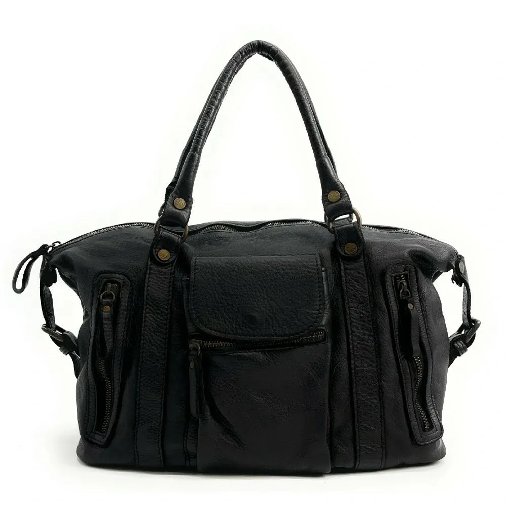 Sac porté épaule en cuir vintage MISS MY Noir
