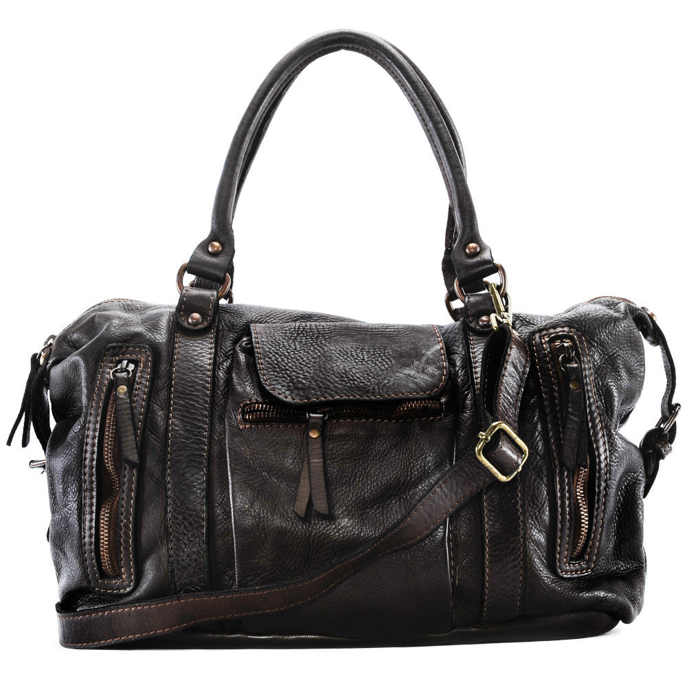 Sac porté épaule en cuir vintage MISS MY Chocolat