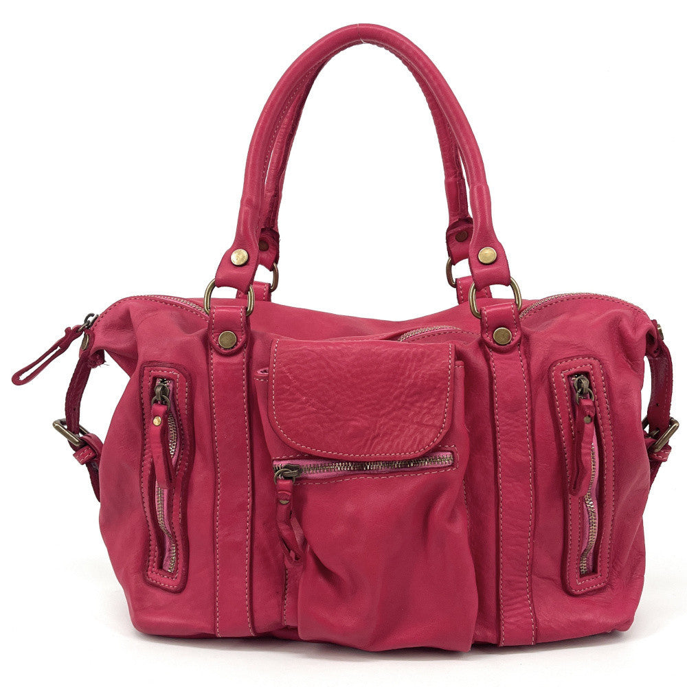 Sac porté épaule en cuir vintage MISS MY Rose fuchsia