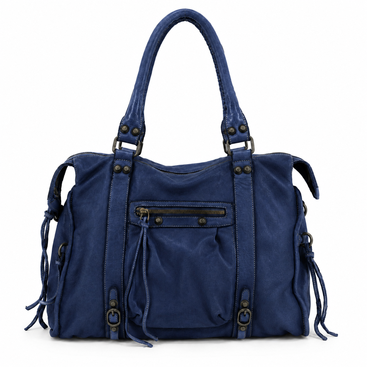 Grand leather shoulder bag vintage STORM XL HURRICAN Deep blue
