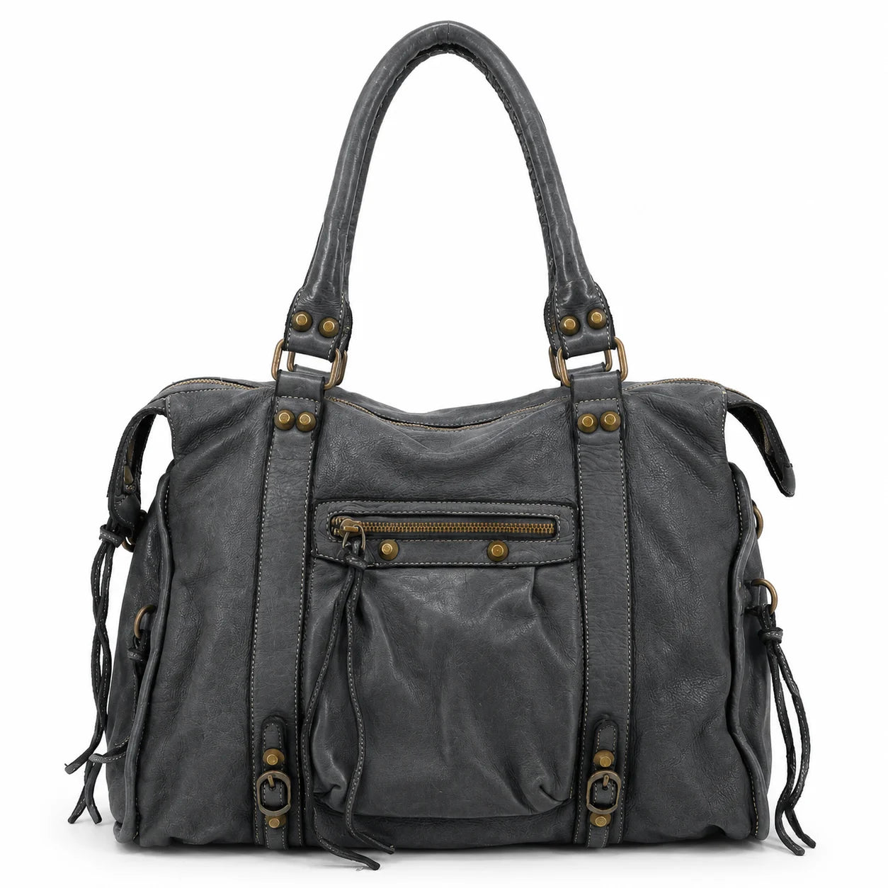 Grand sac en cuir vintage STORM XL HURRICAN Gris foncé