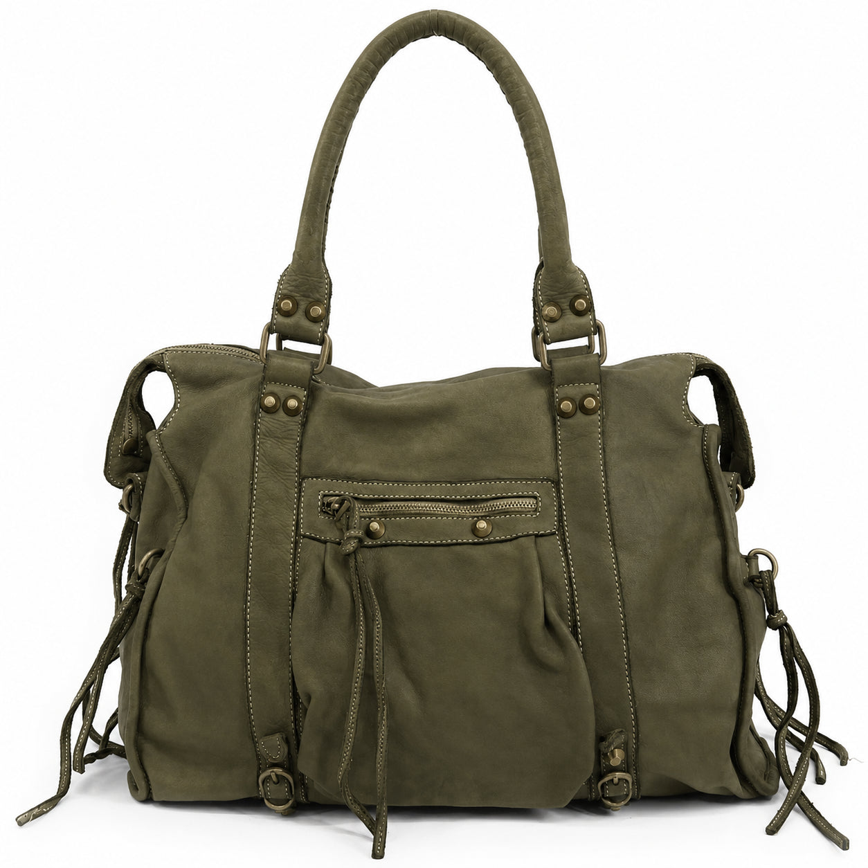 Grand leather shoulder bag vintage STORM XL HURRICAN Khaki