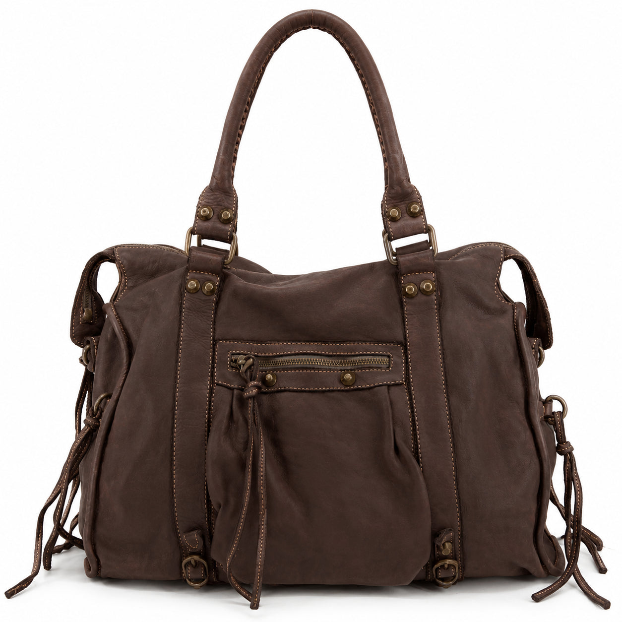 Grand sac en cuir vintage STORM XL HURRICAN Chocolat