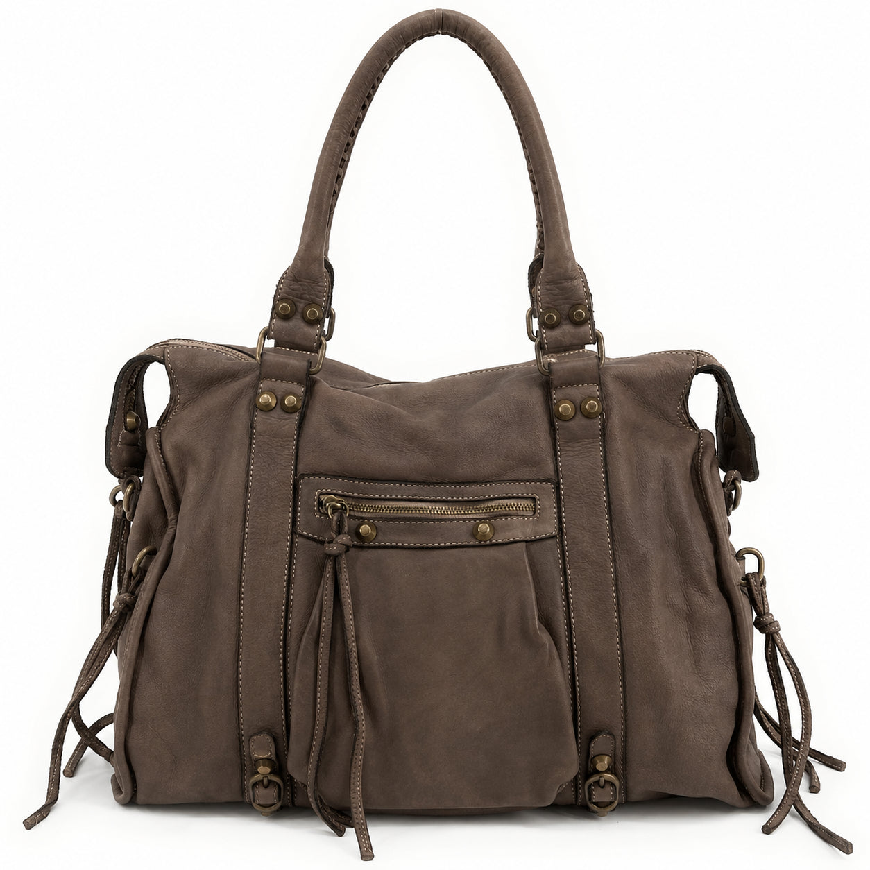 Grand leather shoulder bag vintage STORM XL HURRICAN Mocha