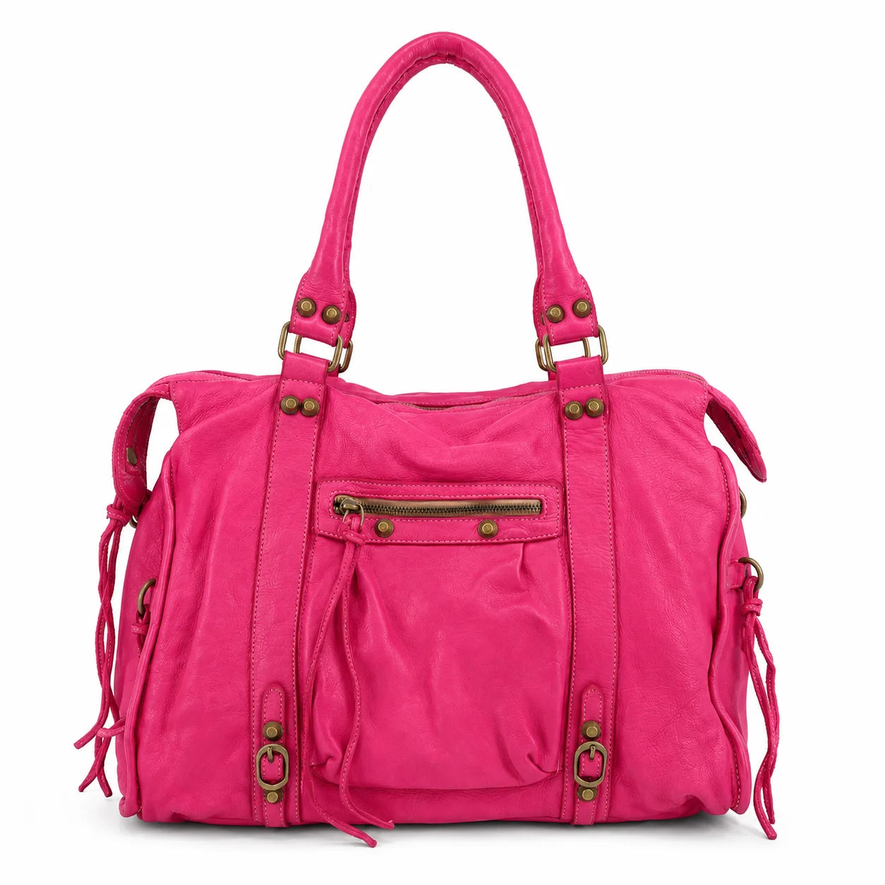 Grand sac en cuir vintage STORM XL HURRICAN Fuchsia